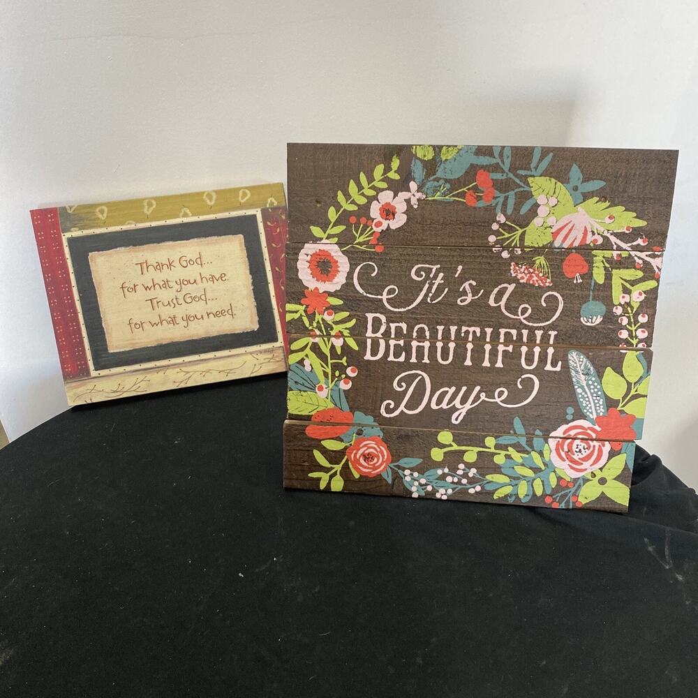 ~LOT OF 2 HOME DECOR/Framed Pictures~”THANK GOD”& “BEAUTIFUL DAY”